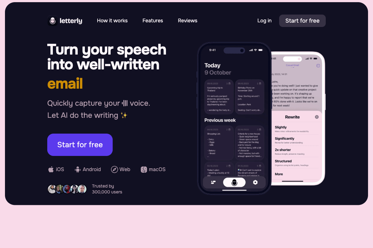 Letterly cloud-based AI meeting assistant — AI speech-to-text app that turns voice into polished written content