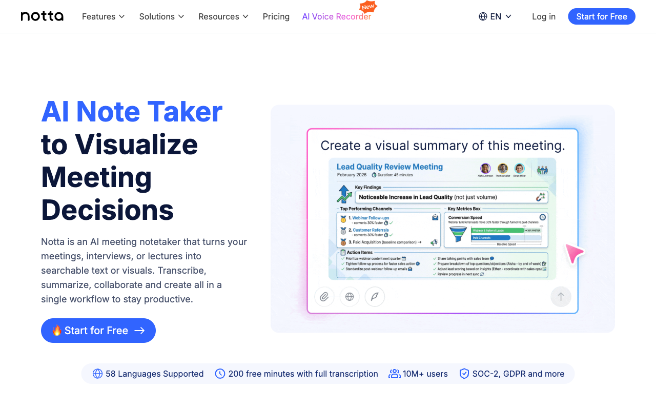 Notta website screenshot