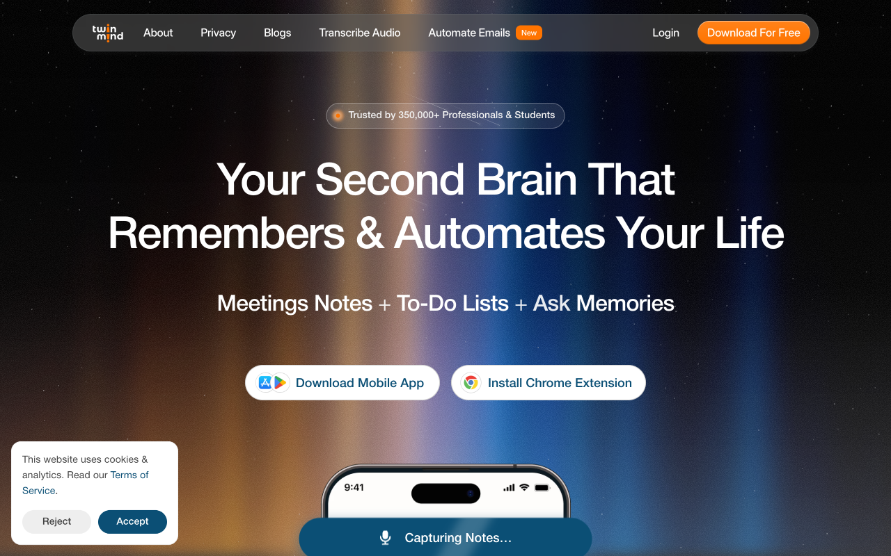 TwinMind website screenshot